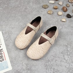 Women's Round Toe Woven Style Velcro Flats Shoes
