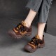 Women's Leather Colorblocking Big Head Lace Up Platform Casual Shoes