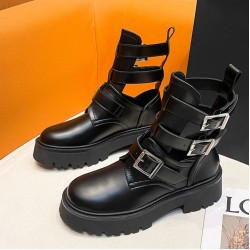 Womens Platform Buckled Cut Out Ankle Boots