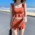 Swimwear Ruffles Solid Backless Korean Style Students High Waist Swimsuit