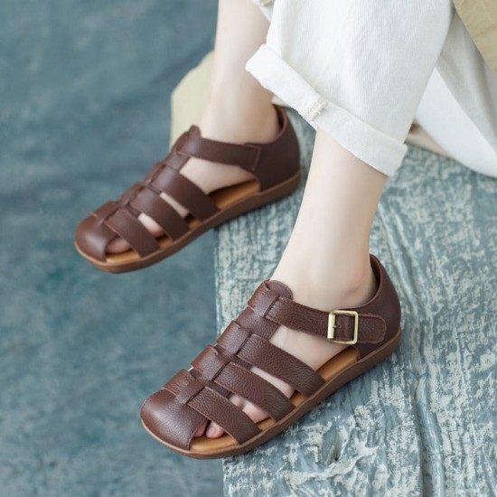 Women's Handmade Leather Closed Toe Casual Fisherman Sandals