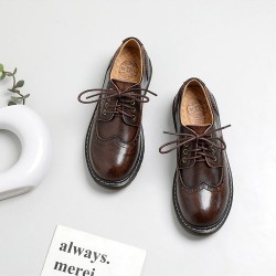 Vintage Oxford Loafers Brogues Leather Women's Lace Up Casual Flats Shoes