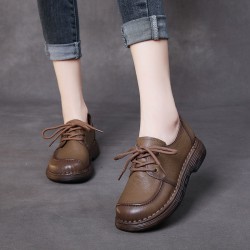 Handmade Genuine Leather Soft Sole Casual Comfort Lace Up Women's Shoes