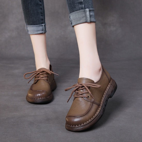 Handmade Genuine Leather Soft Sole Casual Comfort Lace Up Women's Shoes