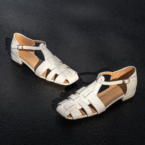 Women's Leather Casual Closed Toe Comfort Fisherman Shoes Sandals