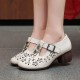 Genuine Leather Carved Hollow Square Heel Retro Women's Shoes
