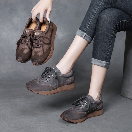 Women's Flat Leather Patchwork Casual Tennis Shoes Sneakers