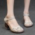 Women's Head Cowhide Chunky Heel Retro Hollow Out Printed Sandals