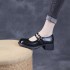 Double Buckle Leather Square Heel Mary Jane Women's Shoes