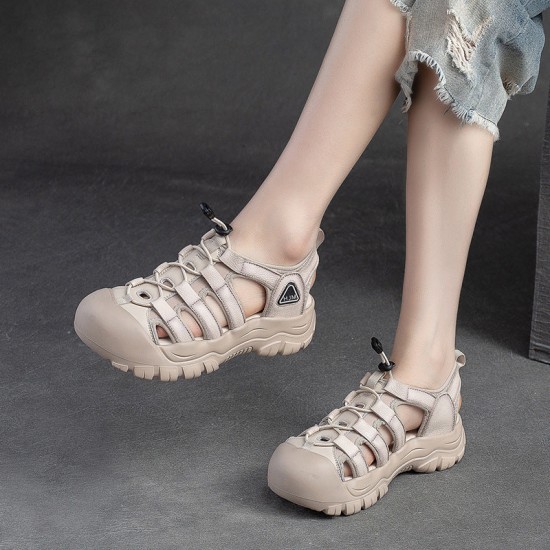 Women's Leather Hollow Out Platform Casual Sandals