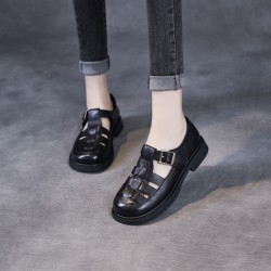 Women's Genuine Leather Woven Flat Summer Daily Fisherman Sandals