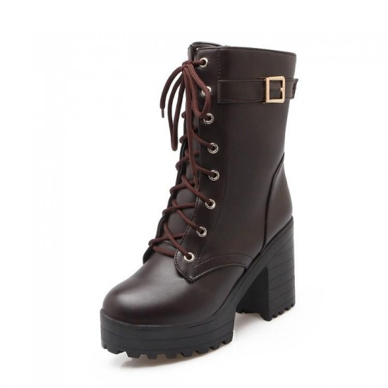 Women Platform Chunky High Heel PU Martin Boots