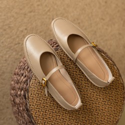 Women's Handmade Leather Round Toe Mary Janes Flats