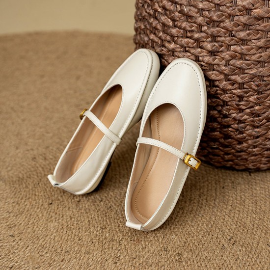 Women's Handmade Leather Round Toe Mary Janes Flats