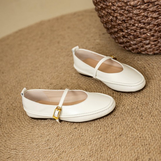 Women's Handmade Leather Round Toe Mary Janes Flats