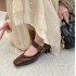 Womens Square Toe Patchwork Chic Mid Heel Wide Strap Buckle Mary Jane Shoes
