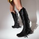 Womens Zipper Pattern Fringe Western Cowboy Boots