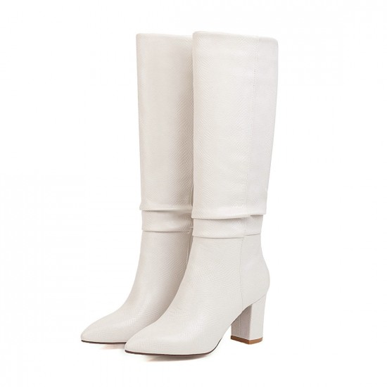 Women's Metallic Faux Leather Knee-High Pointed-Toe Boots