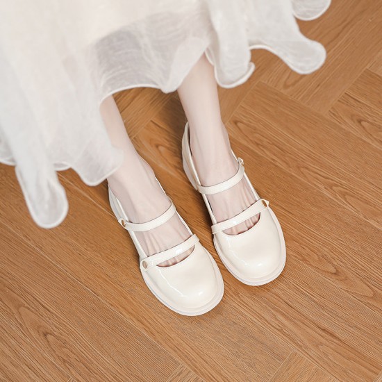 Women's Patent Leather Low Chunky Block Heel Buckle Strap Mary Jane Pumps