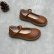 Women's Leather Handmade Soft Sole Round Toe Mary Jane Shoes