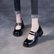 Double Buckle Leather Square Heel Mary Jane Women's Shoes
