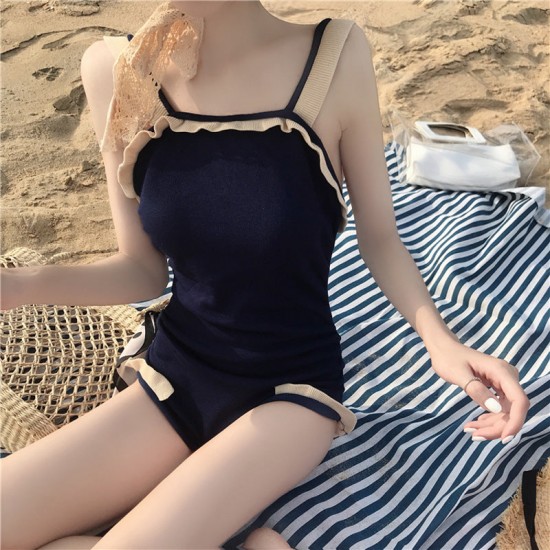 Women Cute Ruffled Sleeveless Monokini Swimsuit One Piece