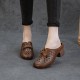 Women's Leather Bowknot Hollow Out Mid Heel Block Mule Shoes