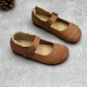 Womens Lace Patchwork Leather Soft Mori Style Buckle Flats Mary Jane Shoes