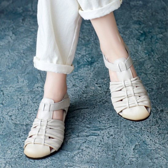 Women's Casual Closed Toe Velcro Flat Leather Sandals