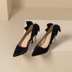 Women's Thin High Heel Bow Rhinestone Tassel Prom Party Pumps