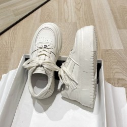 Women's Leather Thick Sole White Lace Up Casual Tennis Shoes