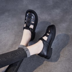 Women's Genuine Leather Woven Flat Roman Sandals