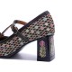 Women's Vintage T-strap Plaid Patchwork Floral Mary Jane High Heels