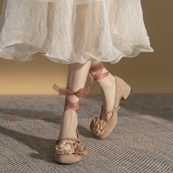 Delicate Romantic Flower Strap Women's Low Heel Mary Jane Shoes