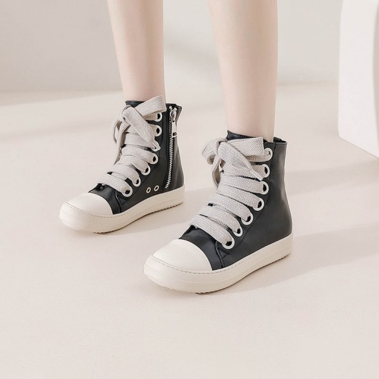 Women Lace-up Side Zip High Top Skate Shoes Sneakers