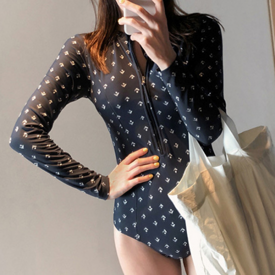 Zip Front One-piece Swimsuits for Women Surfing Diving With Long Sleeve