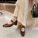 Womens Square Toe Patchwork Chic Mid Heel Wide Strap Buckle Mary Jane Shoes
