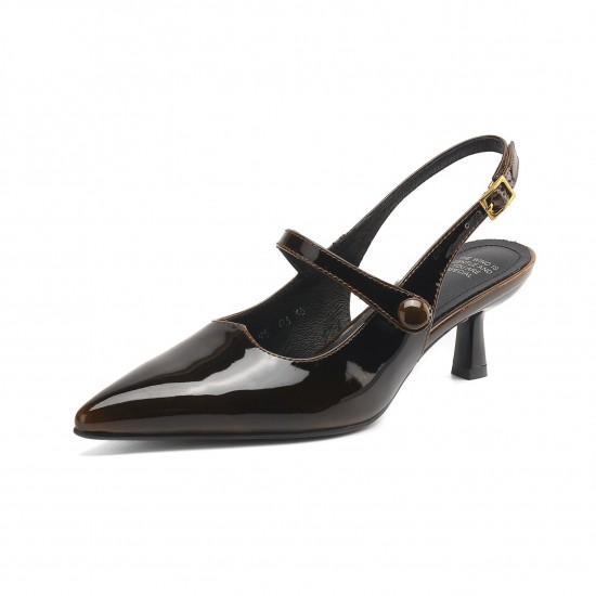 Summer Pointed Toe Patent Leather Slingback Stylish Kitten Heel Sandals