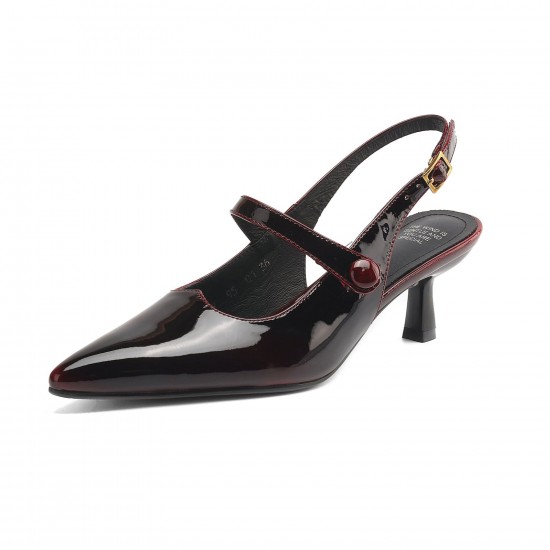 Summer Pointed Toe Patent Leather Slingback Stylish Kitten Heel Sandals