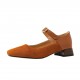 Caramel French Chunky Heel Mary Jane Handmade Leather Women's Shoes
