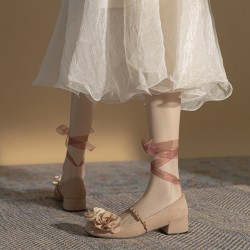 Delicate Romantic Flower Strap Women's Low Heel Mary Jane Shoes