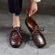 Genuine Leather Square Toe Retro Lace Up Flats Women's Shoes
