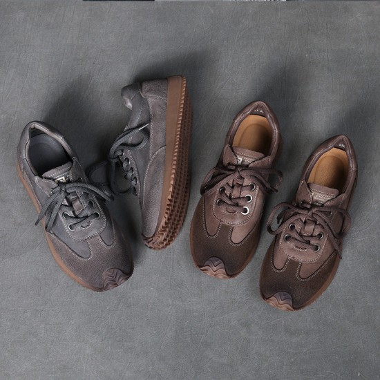 Women's Flat Leather Patchwork Casual Tennis Shoes Sneakers