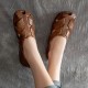 Women's Handmade Leather Retro Weaving Round Toe Summer Flat Sandals