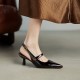 Summer Pointed Toe Patent Leather Slingback Stylish Kitten Heel Sandals