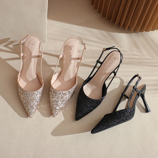 Womens Sequins Pointed Toe Stiletto Heels Wedding Shoes