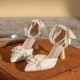 Women's Pearl Flower Decoration Fine High Heels