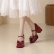Patent leather Rhinestone Bow Decoration Square Toe Chunky Heel Women's Shoes