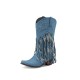 Womens Fringe Denim Western Cowboy Short Boots