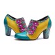 Leather Colorful Patchwork Flower Decoration Block Heel Women's Shoes